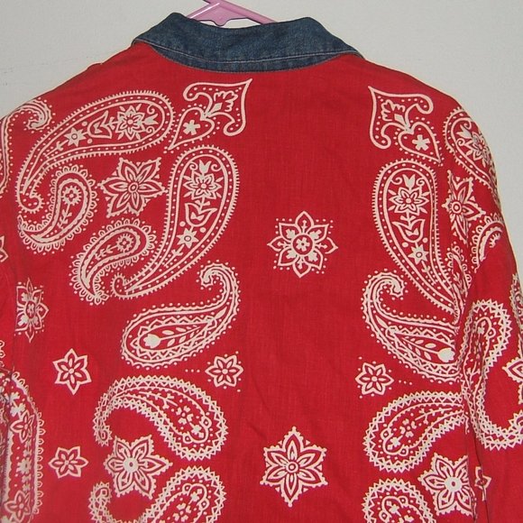 Ivy Wear Vintage 70 Red White Denim Western Horseshoe Buttons 100% Cotton Small. - Picture 5 of 11
